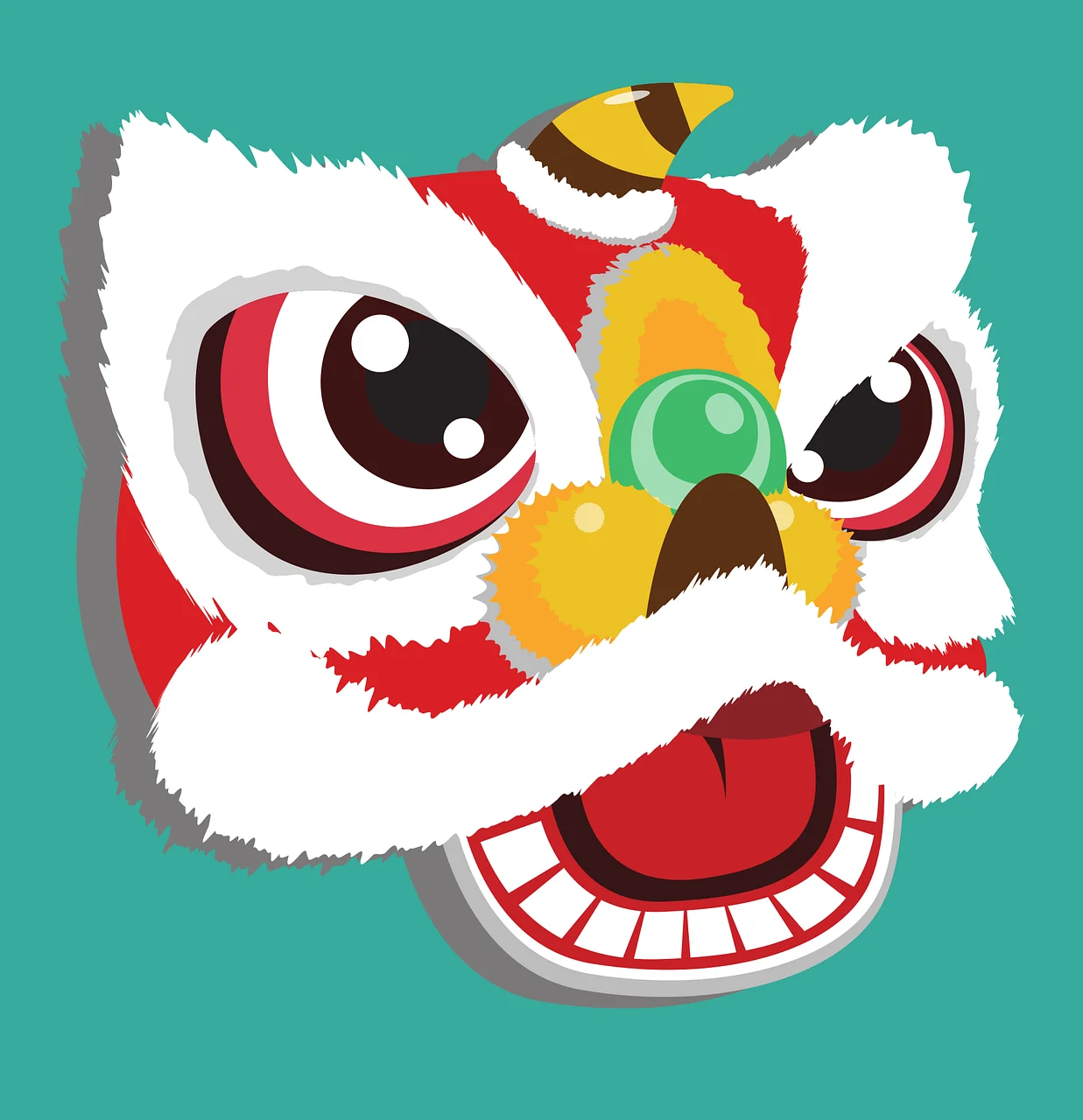 Chinese lion dance head close-up colorful traditional performance